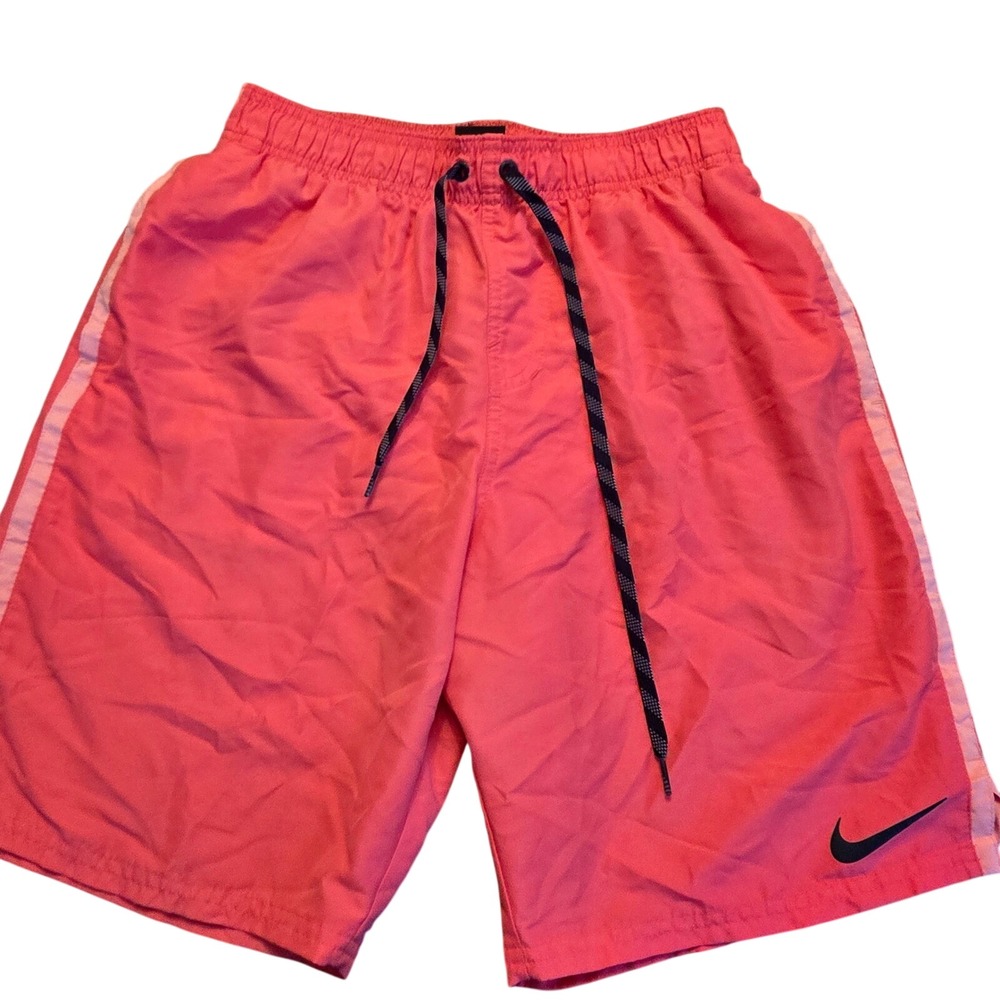 Nike Mens Salmon Pink Navy Swim Trunks‎ Mesh Lined Board Shorts Medium